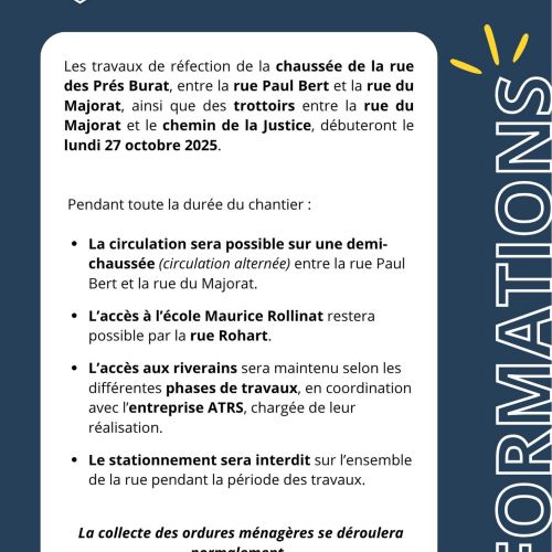 INFORMATIONS TRAVAUX RUE DES PRÉS BURAT