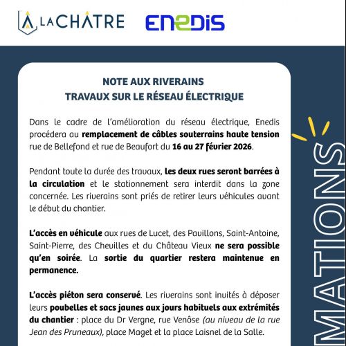 INFORMATIONS TRAVAUX SUR LE RÉSEAU ÉLECTRIQUE