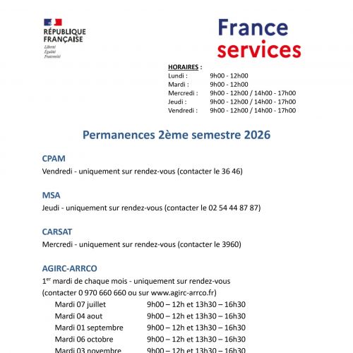 PERMANENCES FRANCE SERVICES - SEMESTRE 2026
